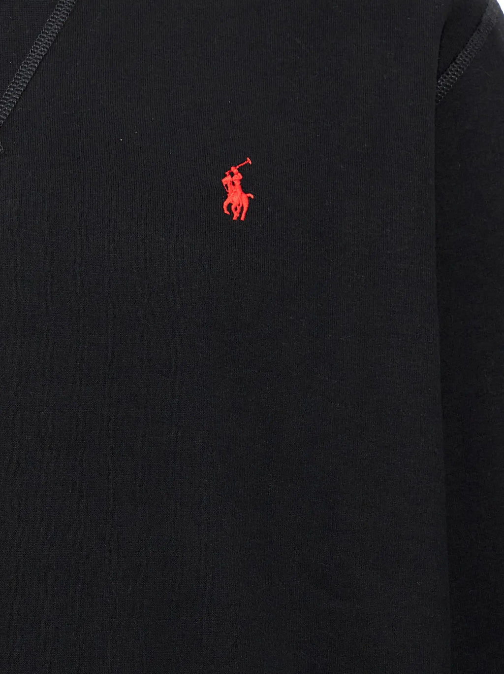 Sweatshirt polo ralph lauren noir en coton côtelé avec logo rouge brodé sur la poitrine