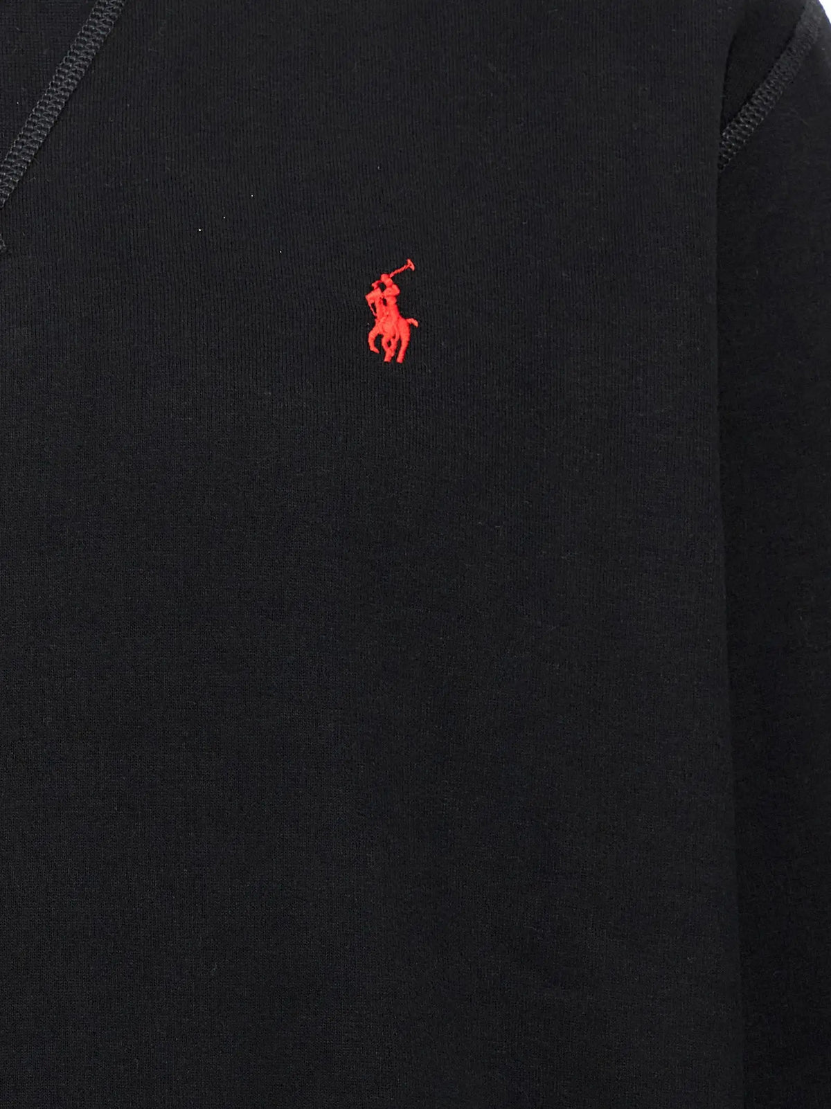 Sweatshirt polo ralph lauren noir en coton côtelé avec logo rouge brodé sur la poitrine