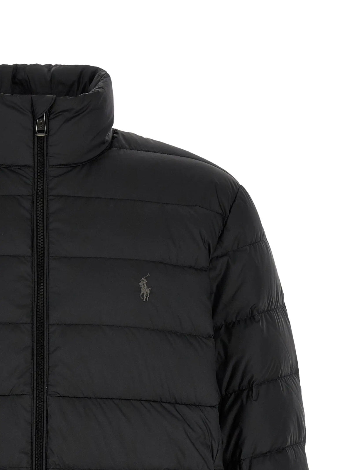 Veste longue noire matelassée en polyester polo ralph lauren avec logo joueur de polo gris brodé sur la poitrine