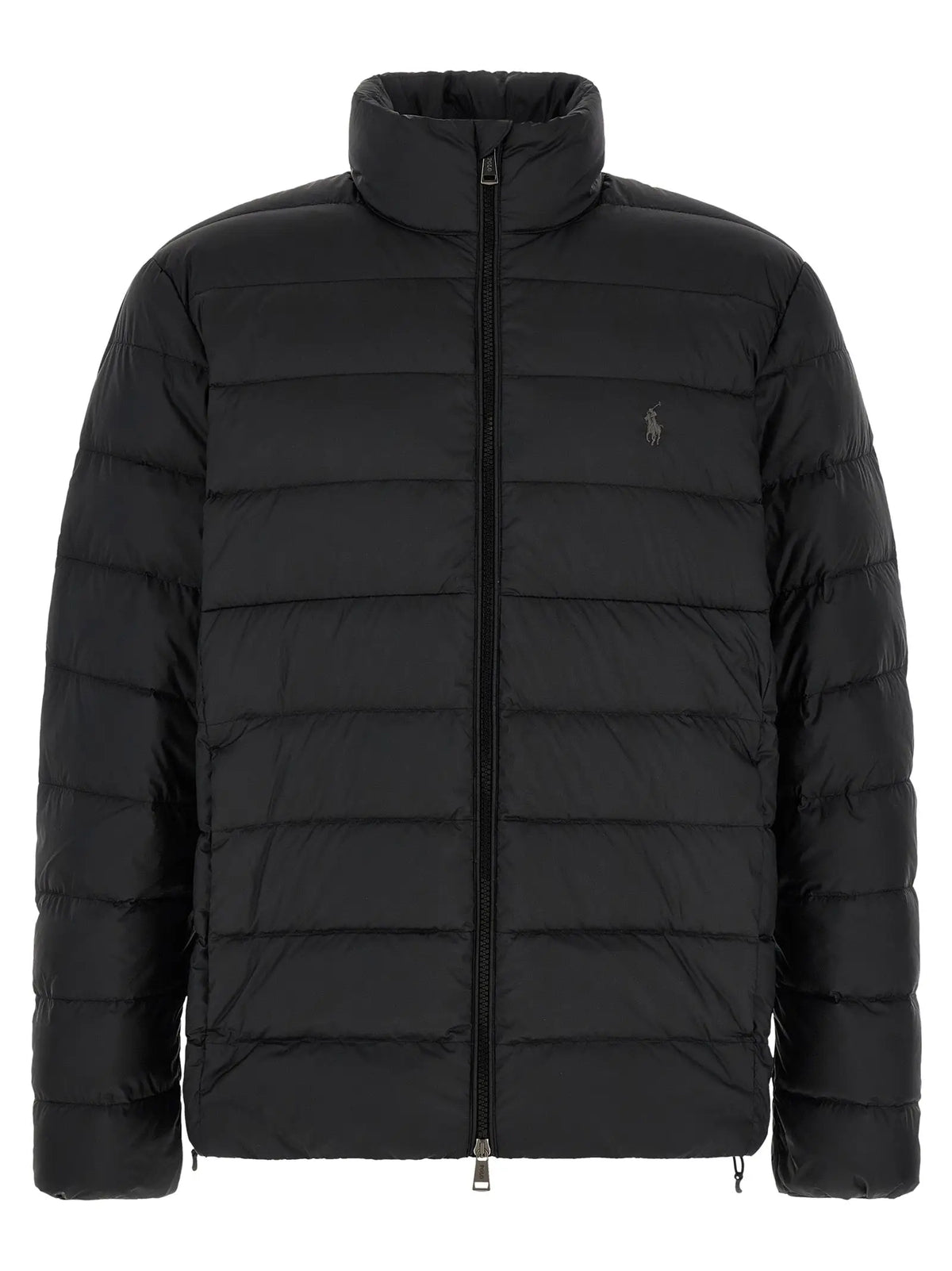 Veste longue noire matelassée en polyester polo ralph lauren avec col haut et logo brodé sur la poitrine