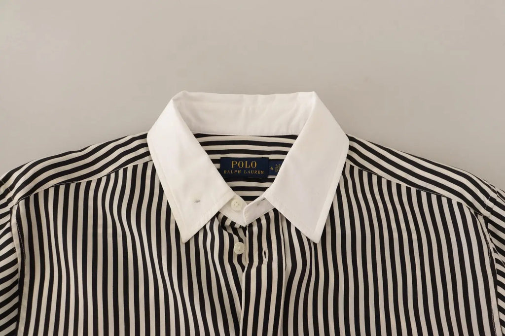 Polo ralph lauren chemise à manches longues rayée noir blanc avec col blanc croquant en tissu classique
