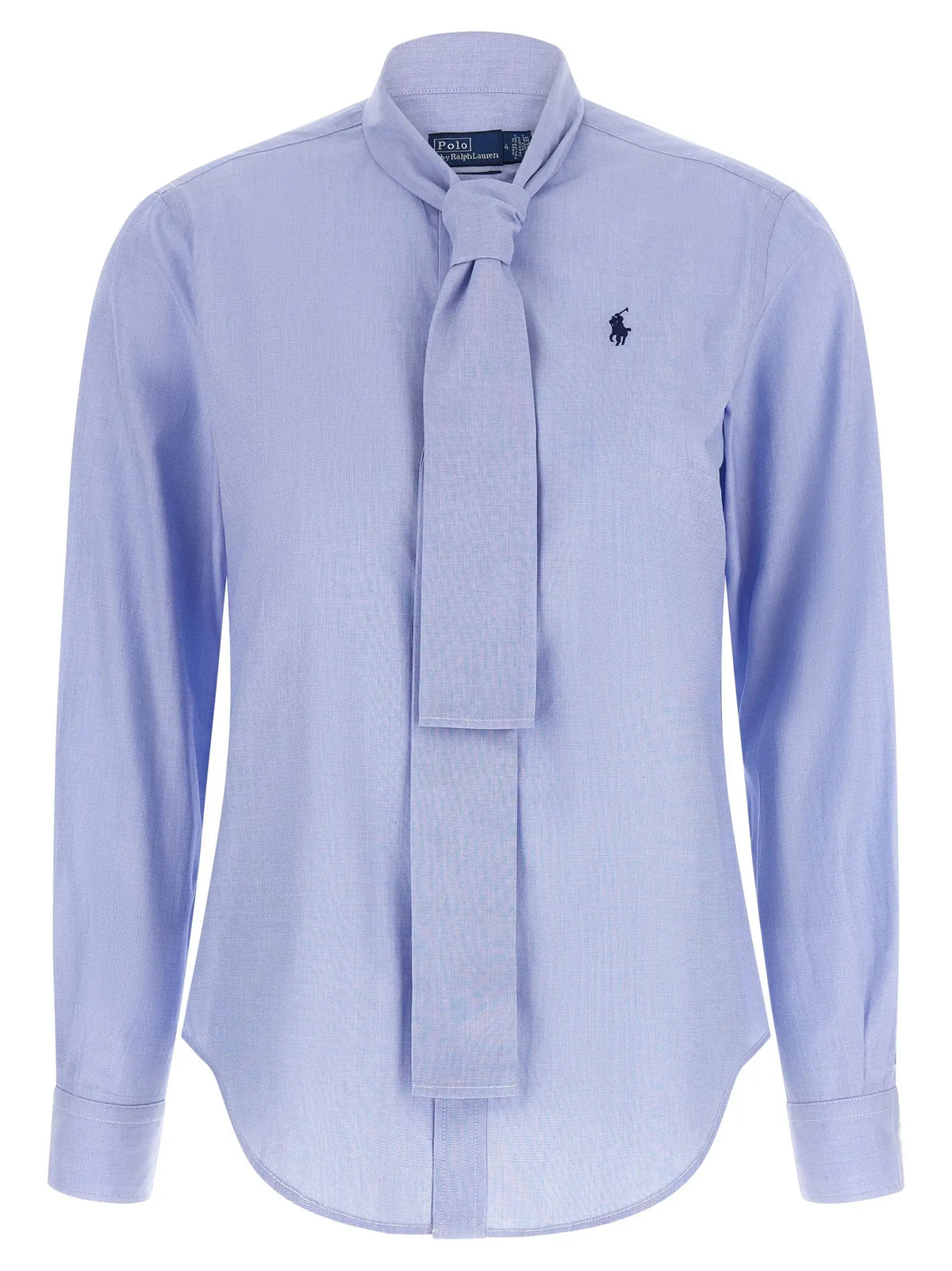 Blouse polo ralph lauren bleu en coton avec col boutonné bleu clair et détail noué à lavant légère texture
