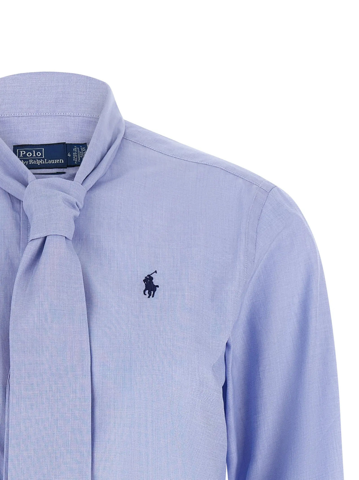Chemise en coton bleu clair texturée polo ralph lauren avec logo joueur de polo brodé marine et étiquette de col assortie