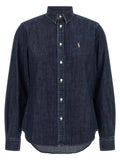 Chemise en coton bleu foncé polo ralph lauren avec logo polo brodé sur la poitrine