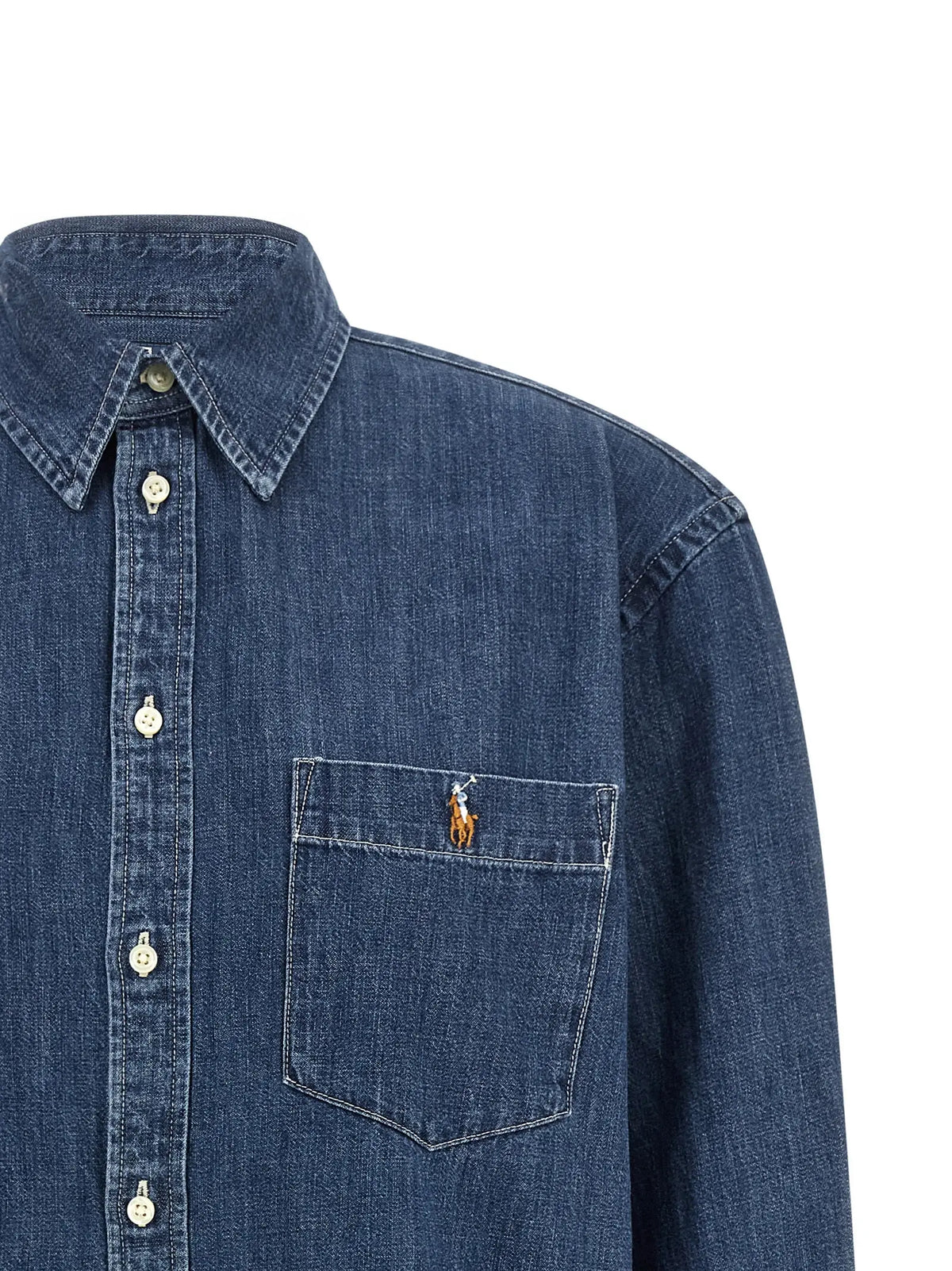 Chemise en jean bleue polo ralph lauren en coton avec poche poitrine et logo cheval brodé