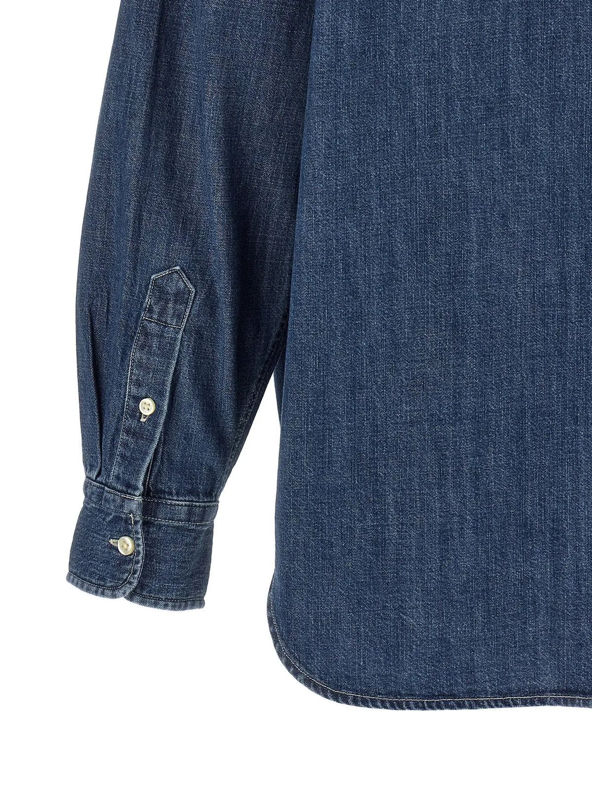 Chemise bleu foncé en denim à manches longues avec poignets boutonnés et texture tissée subtile polo ralph lauren coton