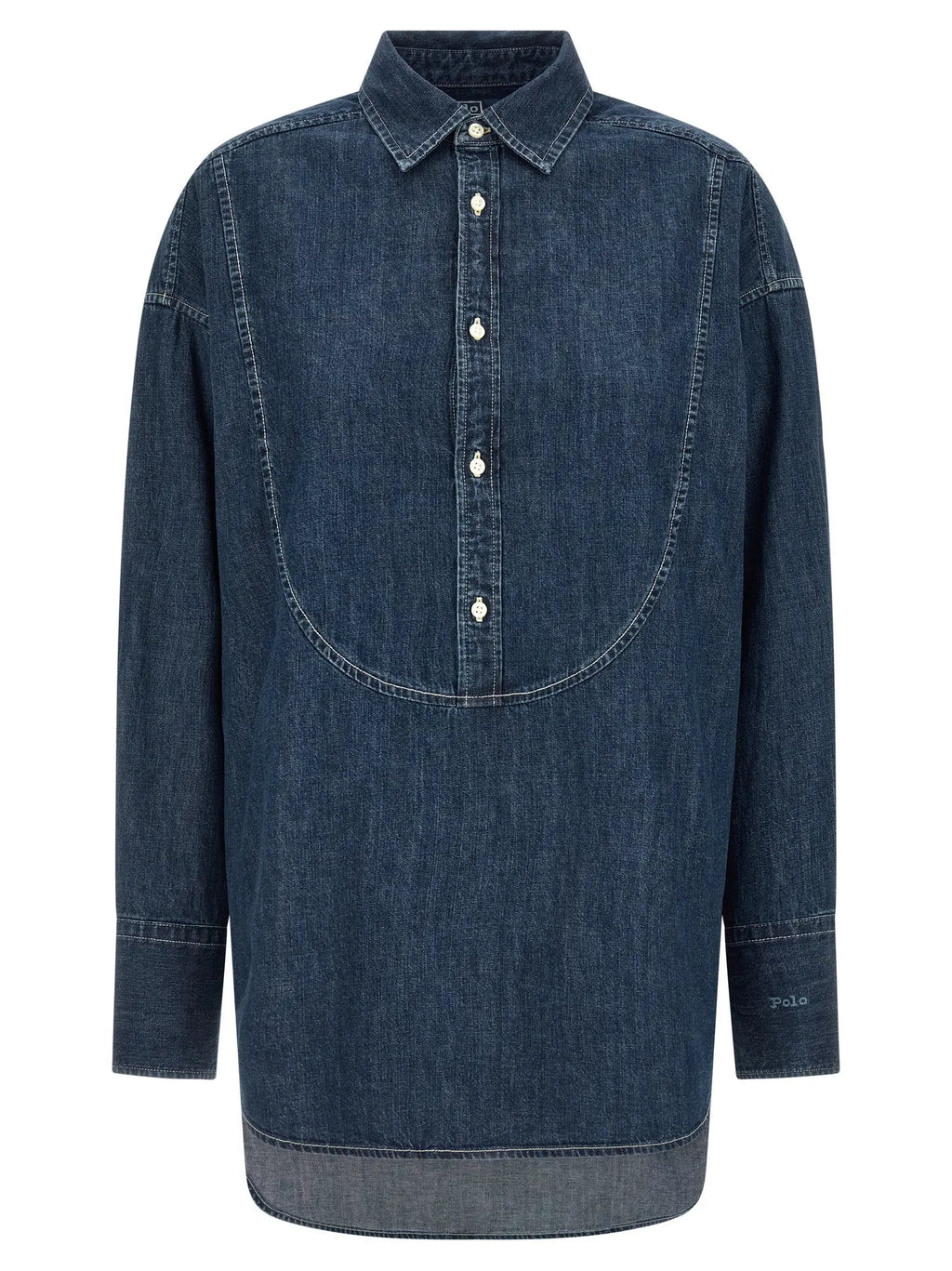 Chemise en denim bleu foncé polo ralph lauren en coton avec col classique boutonnière et coutures discrètes