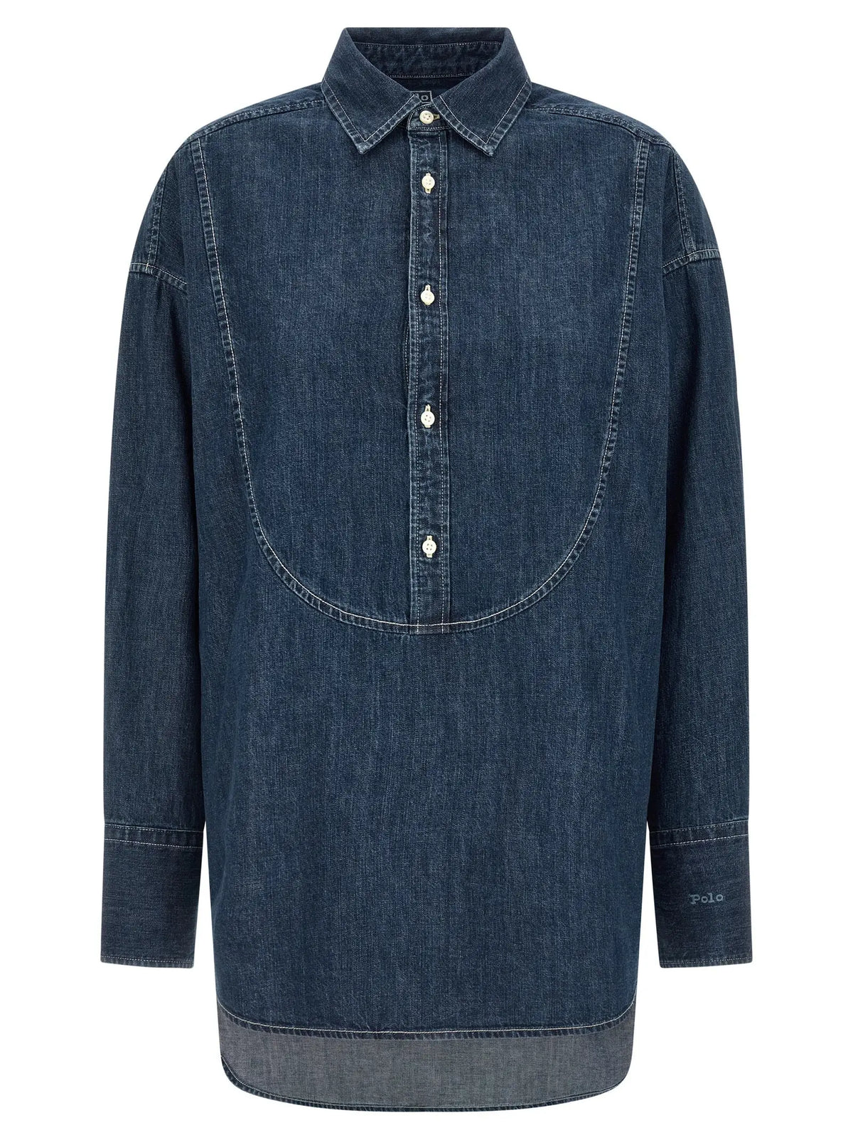 Chemise en denim bleu foncé polo ralph lauren en coton avec col classique boutonnière et coutures discrètes