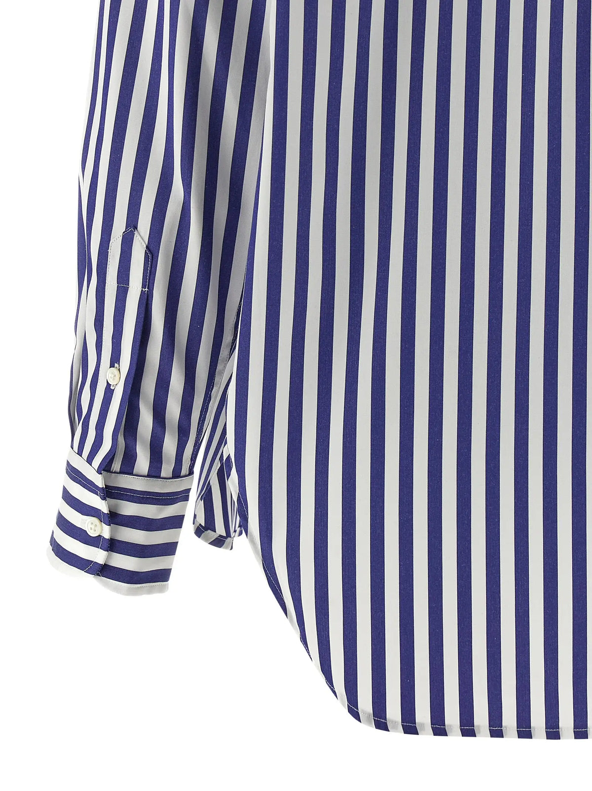 Polo ralph lauren blouse en coton bleu avec rayures verticales blanches et col classique à manches retroussées