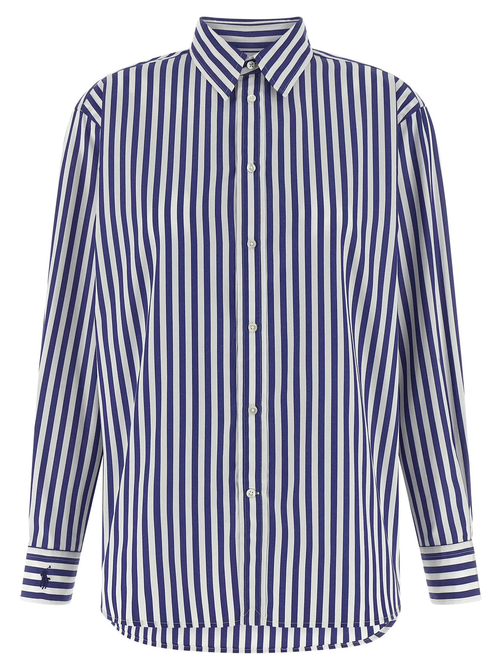 Chemise bleue polo ralph lauren en coton à rayures verticales bleu marine et blanc avec logo joueur de polo brodé