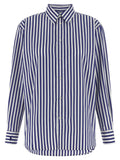 Chemise bleue polo ralph lauren en coton à rayures verticales bleu marine et blanc avec logo joueur de polo brodé