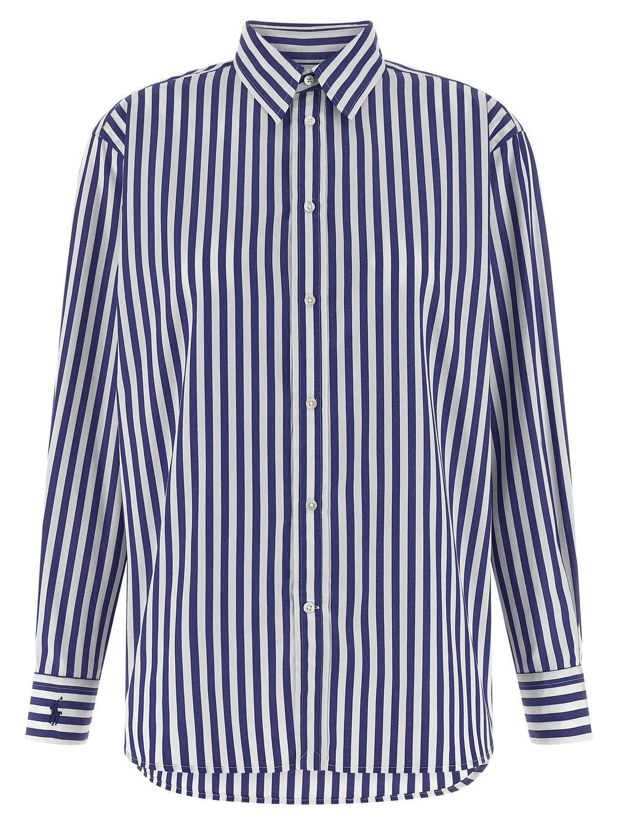 Chemise bleue polo ralph lauren en coton à rayures verticales bleu marine et blanc avec logo joueur de polo brodé