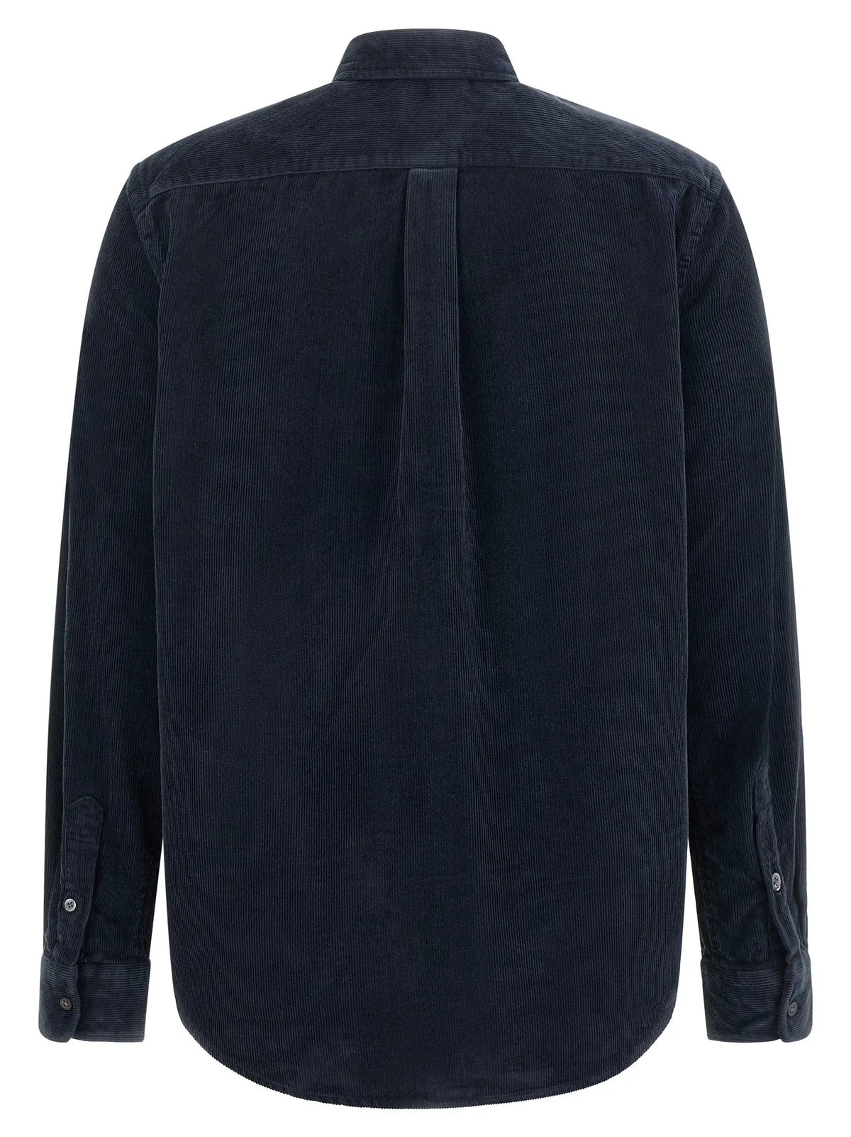 Chemise en velours côtelé noire polo ralph lauren vue de dos avec col classique et pli vertical en coton bleu