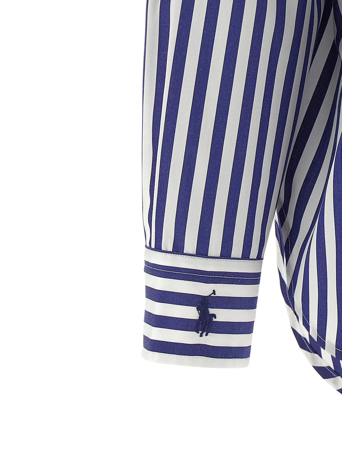 Po blouse ralph lauren bleu rayée coton avec logo polo brodé bleu marine sur le poignet