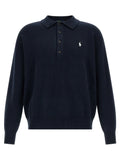 Cardigan coton bleu polo ralph lauren avec logo blanc brodé sur la poitrine en tricot marine