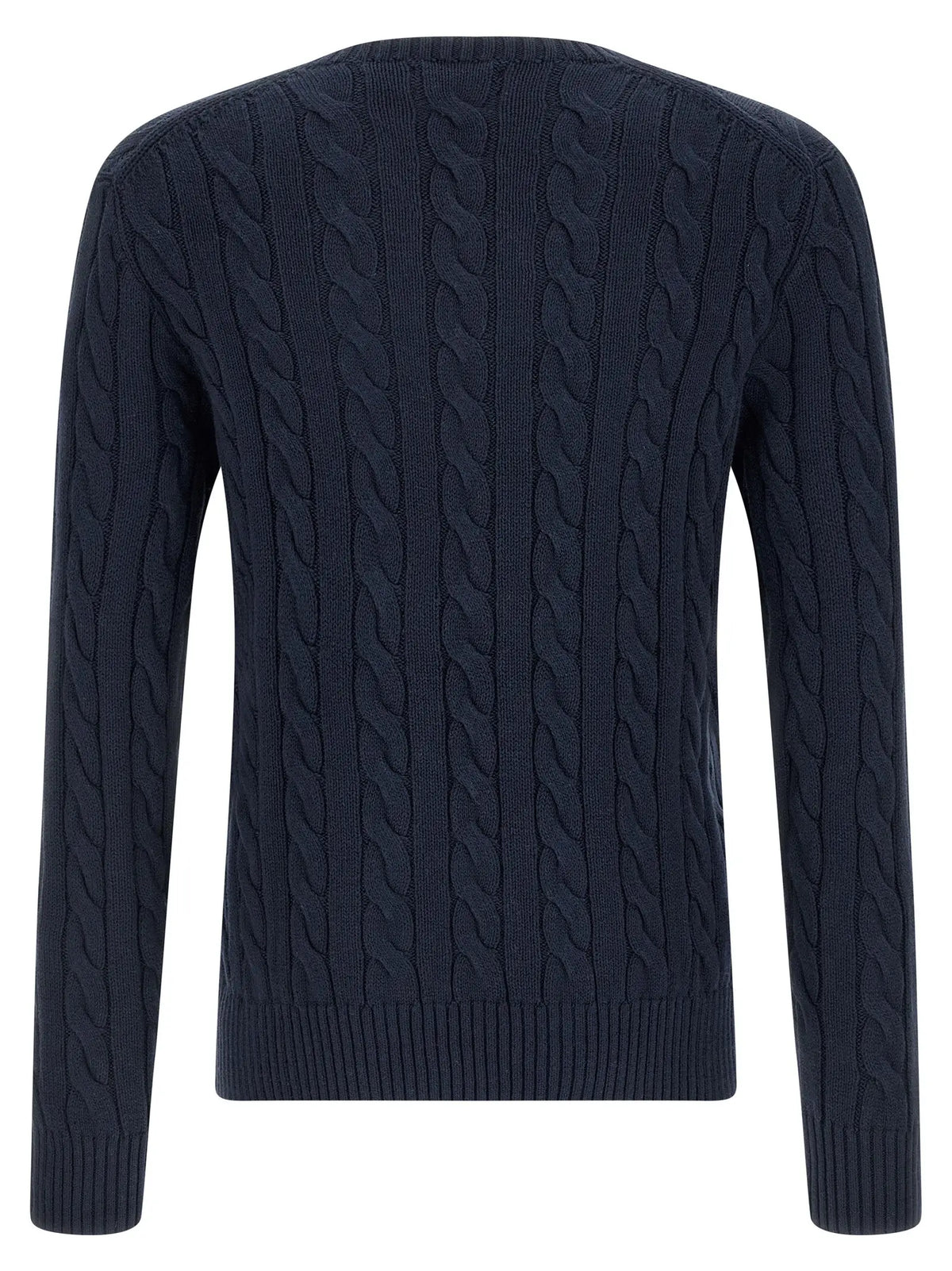 Cardigan polo ralph lauren bleu en coton avec maille torsadée bleu marine et poignets et ourlet côtelés