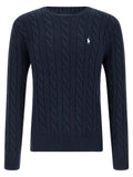 Cardigan en coton bleu marine polo ralph lauren avec logo joueur de polo blanc brodé sur la poitrine gauche