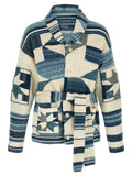 Gilet en coton bleu et crème à motif géométrique avec ceinture polo ralph lauren