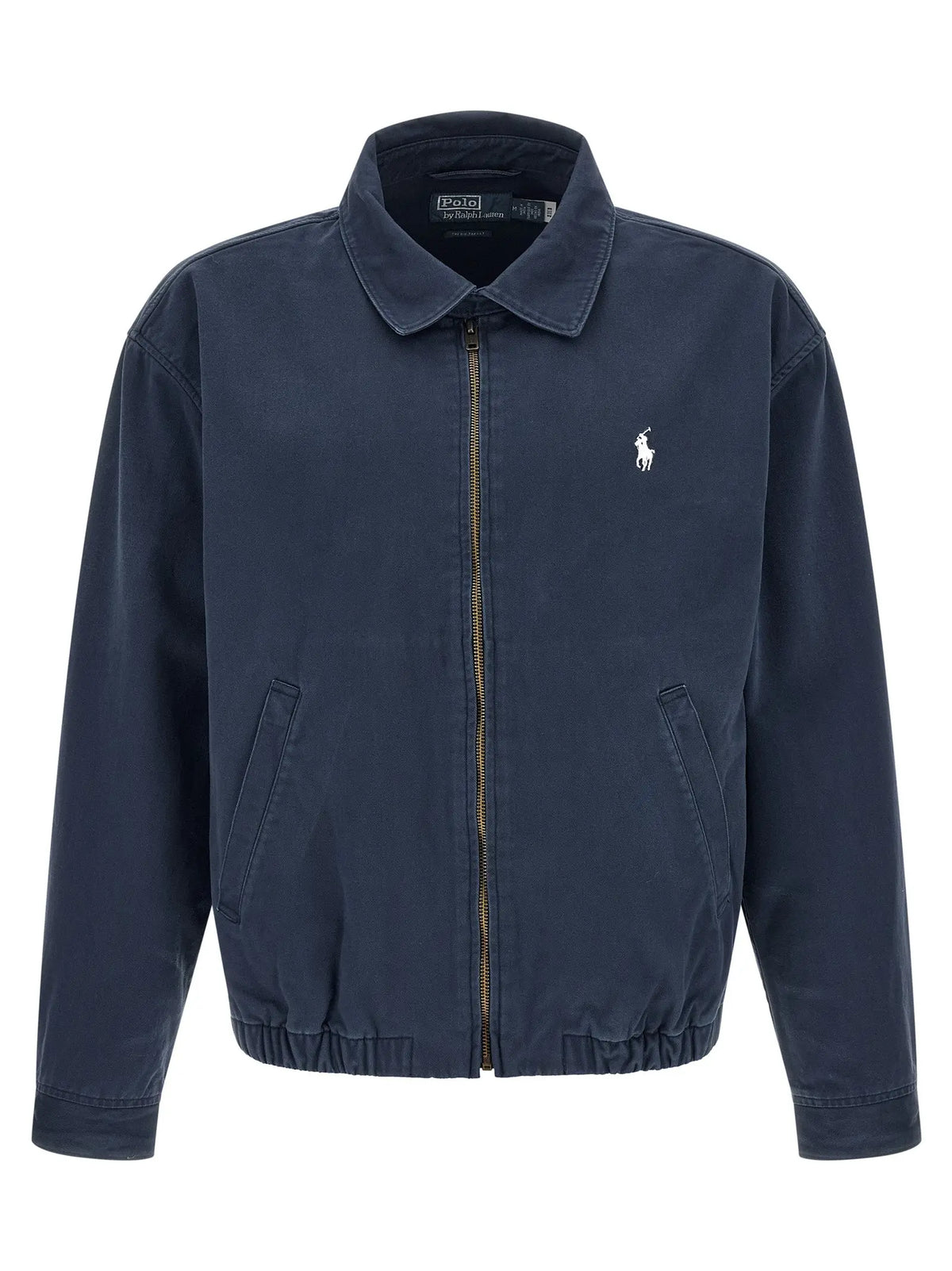 Veste polo ralph lauren bleue en coton avec logo blanc brodé sur la poitrine et fermetures éclairs dorées
