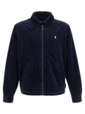 Veste zippée en velours côtelé bleu marine polo ralph lauren avec col classique et logo blanc brodé sur la poitrine