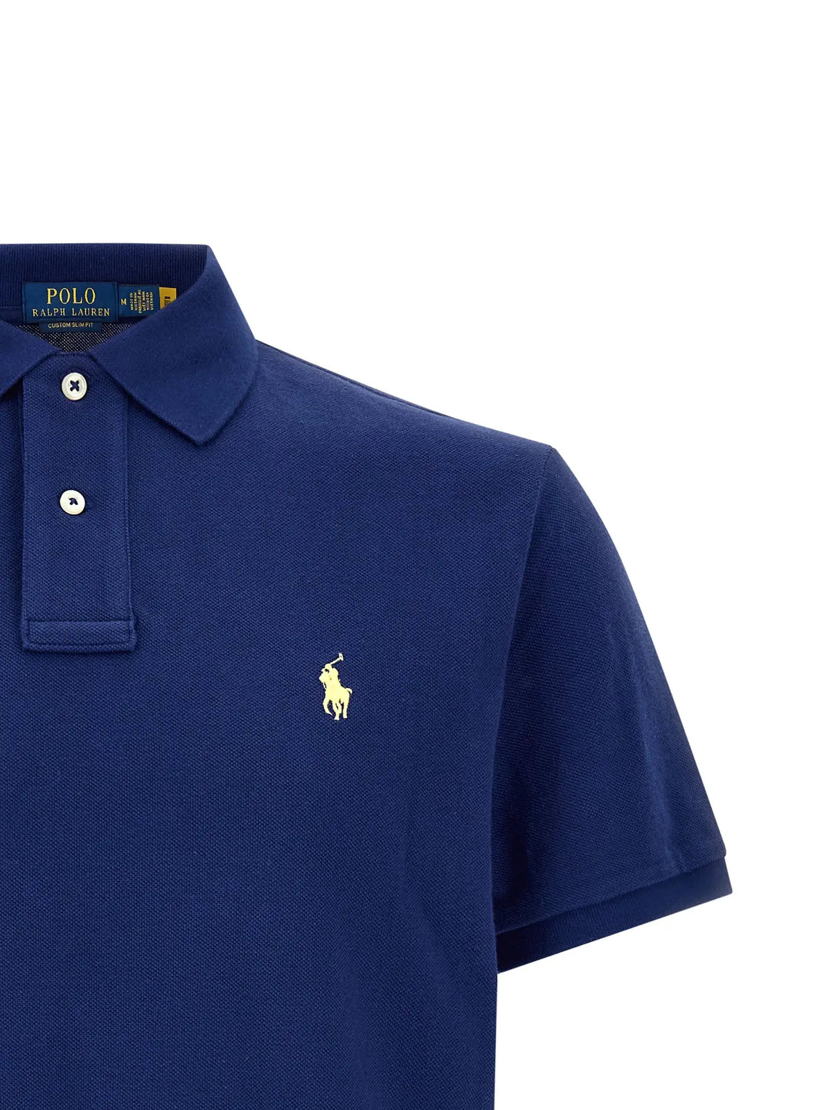 Polo ralph lauren blue cotton polo shirt en marine avec logo cheval jaune brodé sur la poitrine