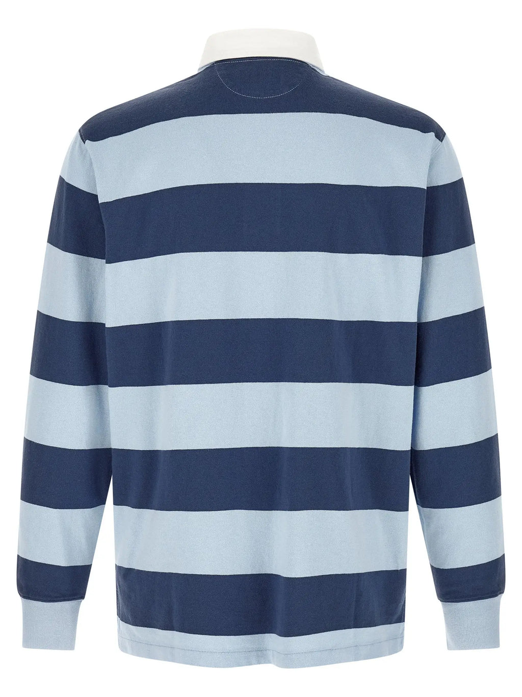 Chemise polo coton polo ralph lauren bleu avec rayures horizontales bleu marine et bleu clair et col blanc