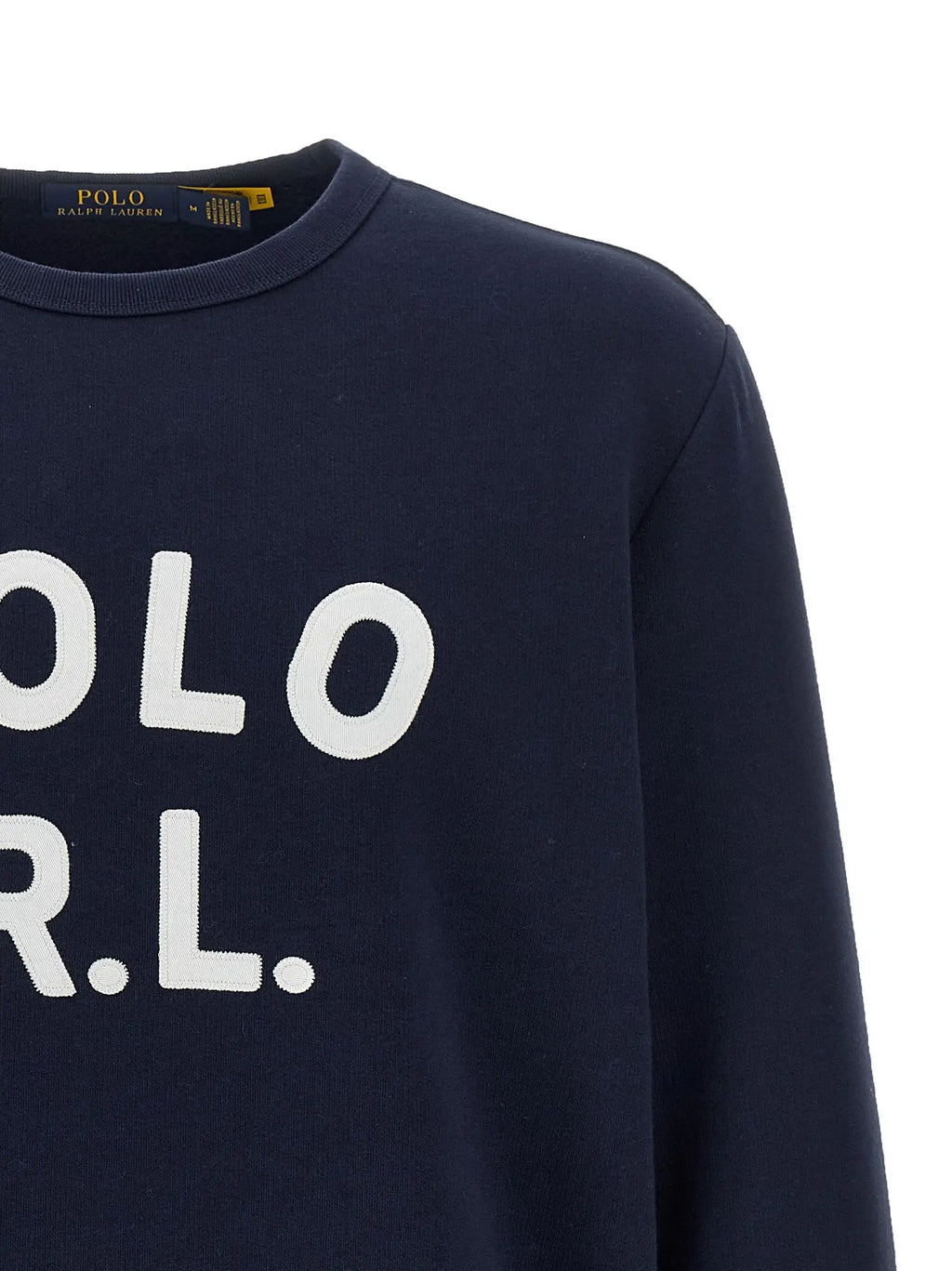 Sweatshirt polo ralph lauren bleu marine en coton à manches longues avec lettrage blanc et étiquette dorée au col