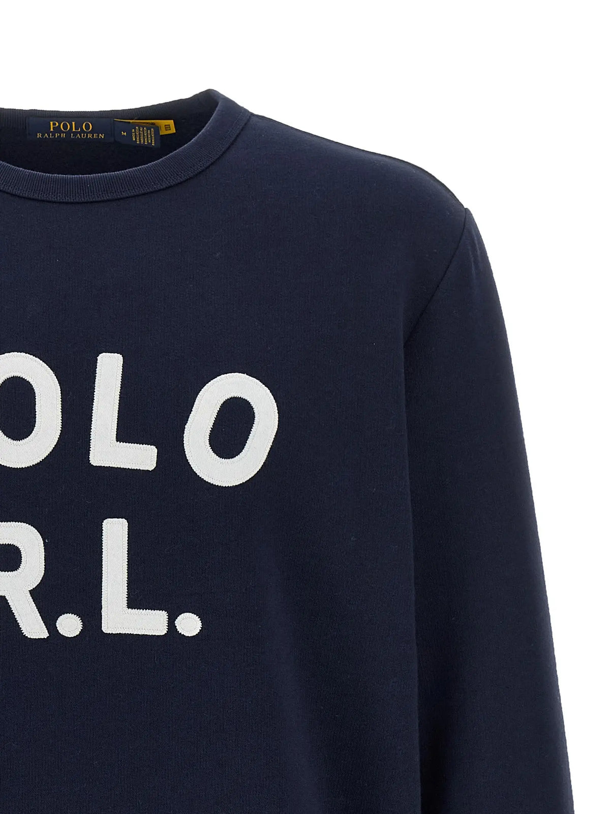 Sweatshirt polo ralph lauren bleu marine en coton à manches longues avec lettrage blanc et étiquette dorée au col