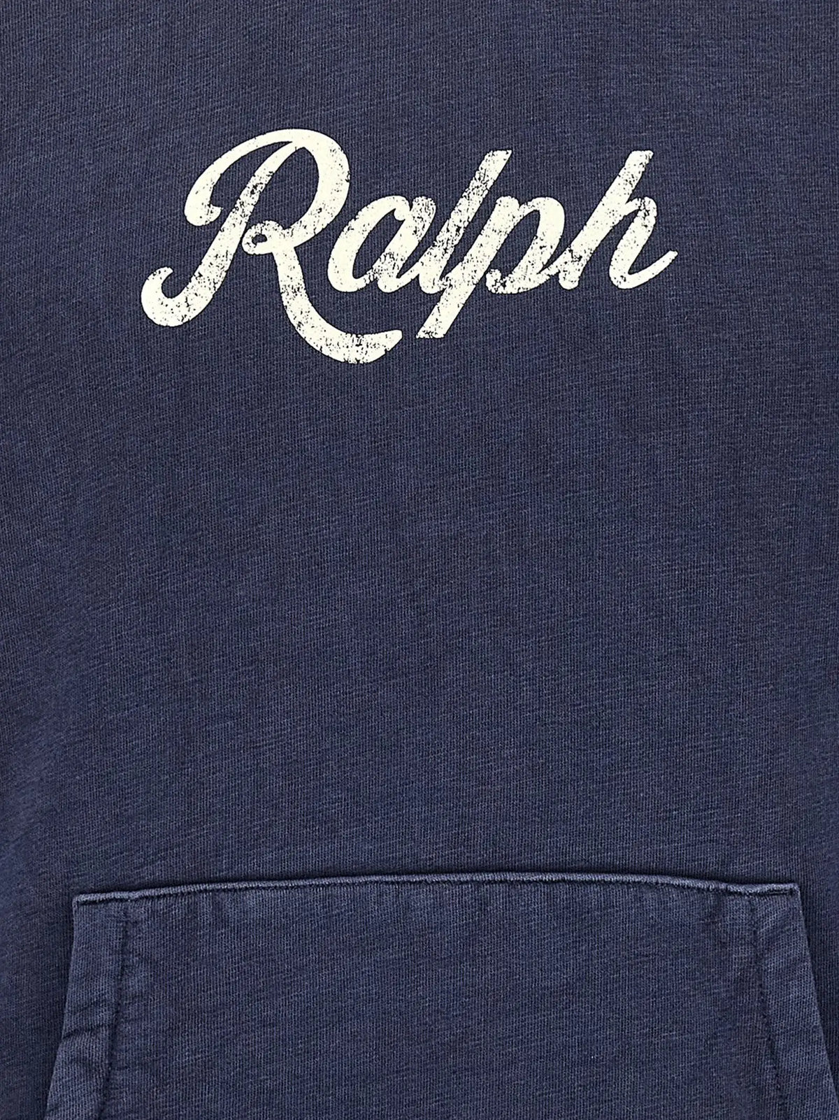 Sweatshirt polo ralph lauren bleu en coton avec logo blanc vieilli et poche avant en bleu marine