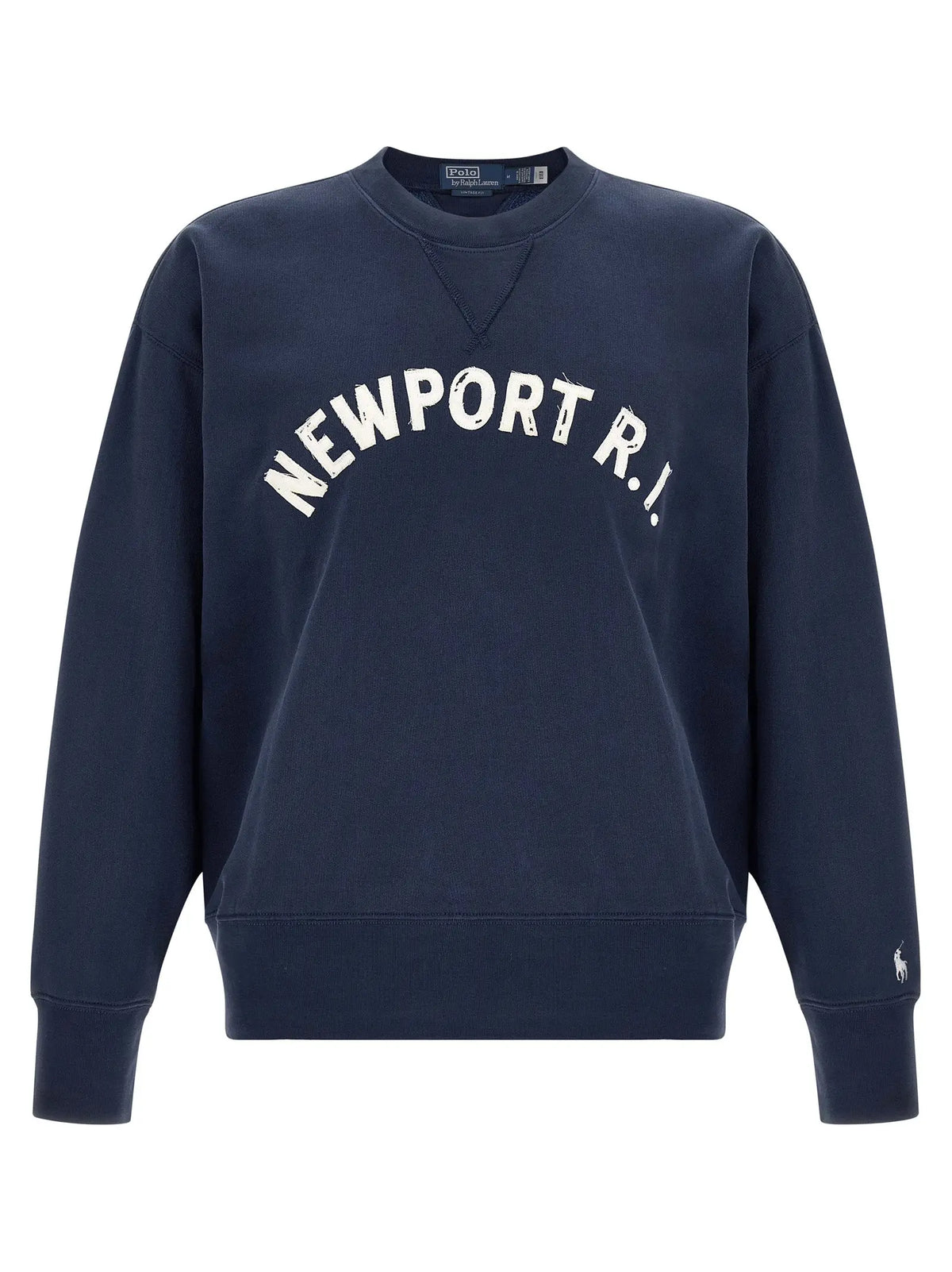 Sweatshirt polo ralph lauren bleu en coton avec lettrage blanc newport r.i. sur la poitrine