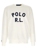 Sweatshirt en coton crème polo ralph lauren avec lettrage bleu marine polo rl et logo joueur de polo brodé sur la manche gauche