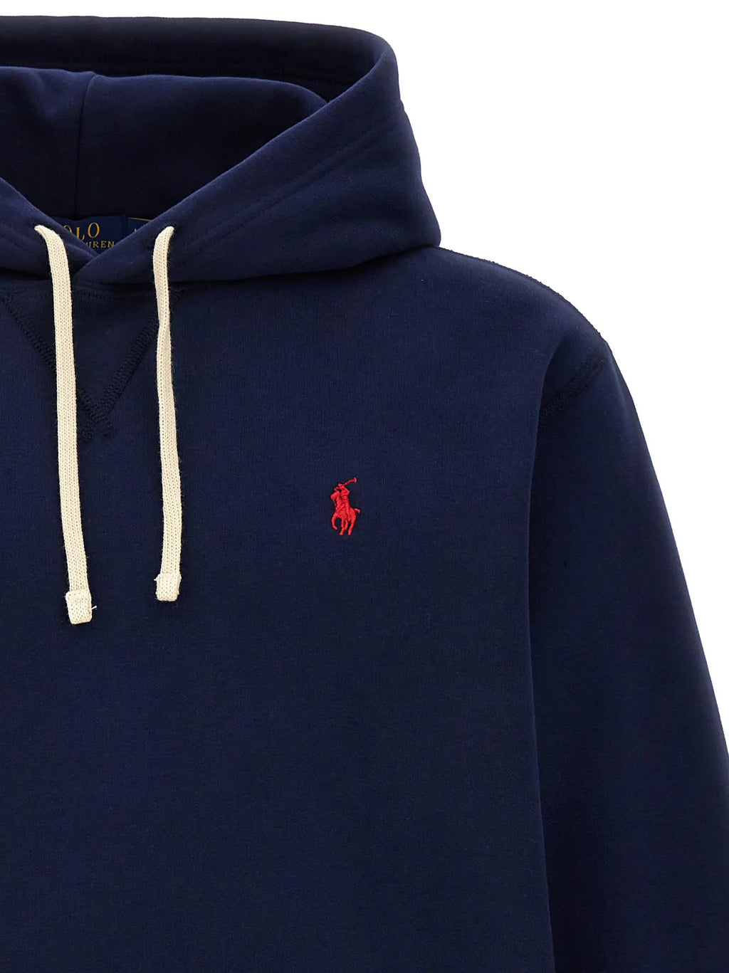 Polo ralph lauren sweat à capuche en coton bleu marine avec cordons crème et logo joueur de polo rouge brodé