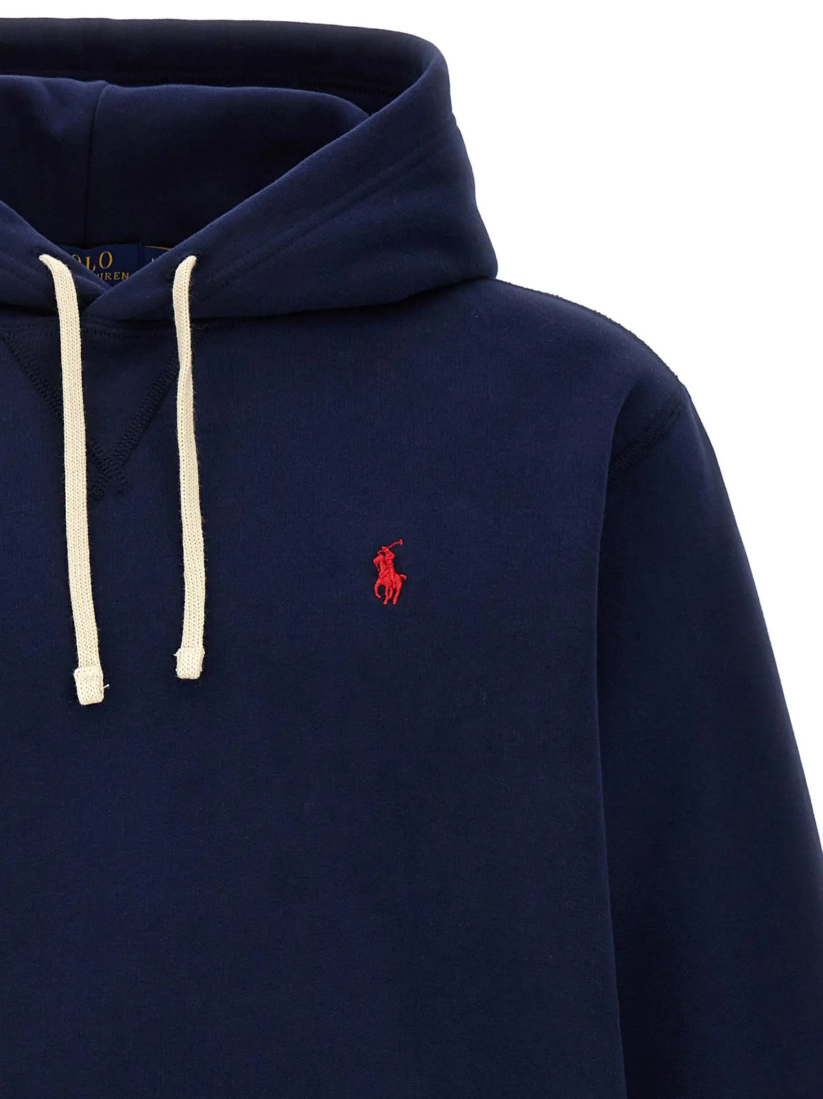 Polo ralph lauren sweat à capuche en coton bleu marine avec cordons crème et logo joueur de polo rouge brodé