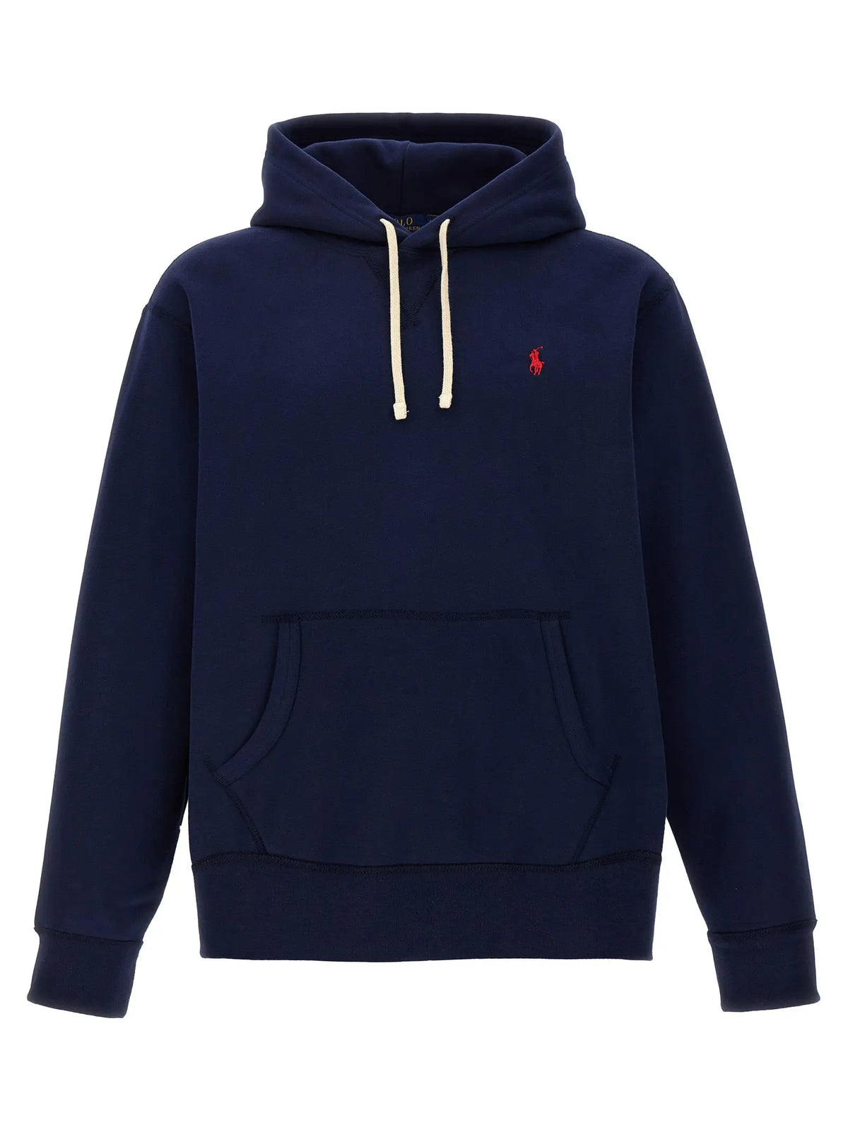Sweatshirt polo ralph lauren bleu marine en coton avec cordons crème et logo rouge brodé sur la poitrine