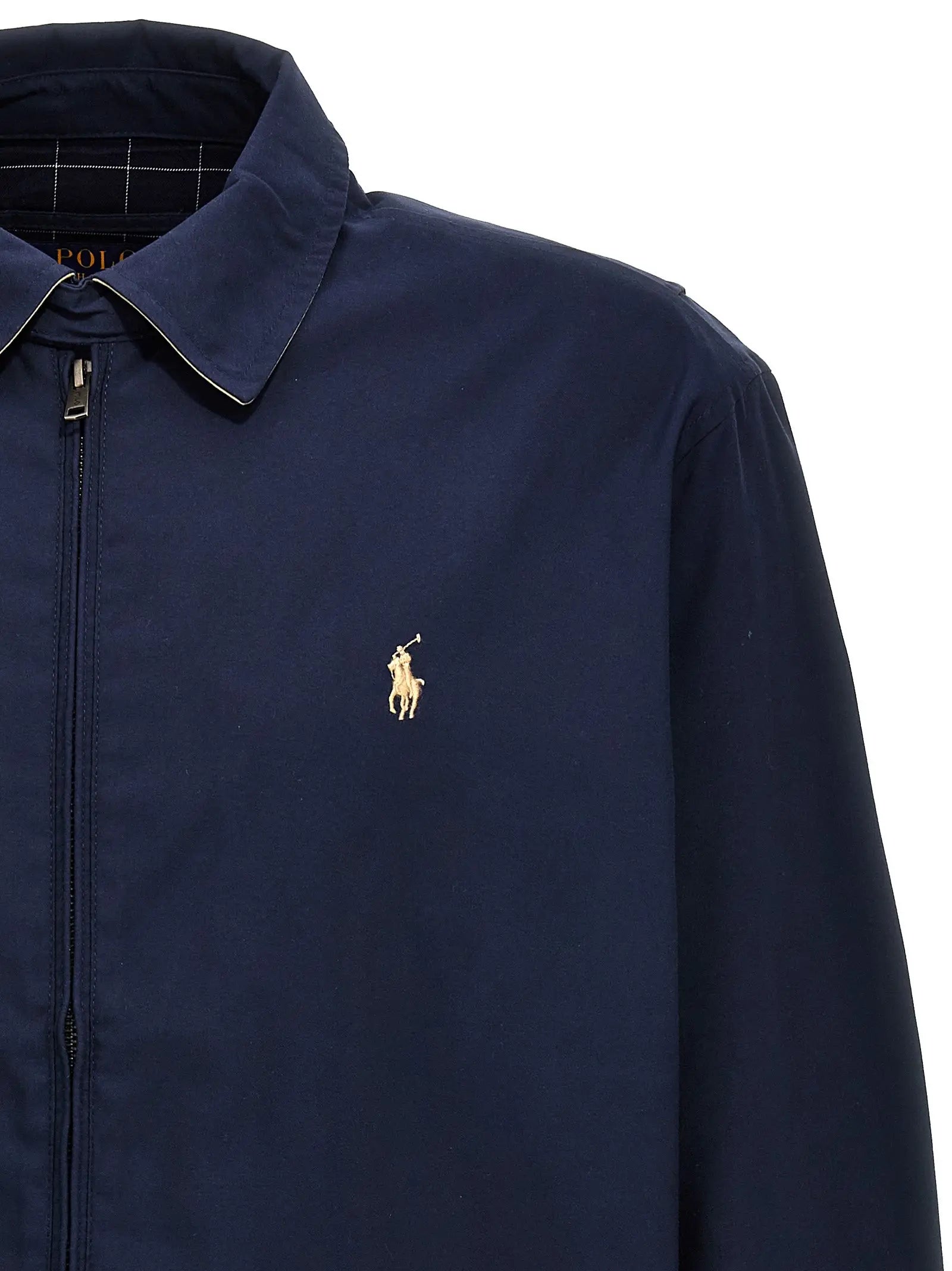 Veste bomber bleu marine en polyester polo ralph lauren avec fermeture éclair et logo brodé or sur la poitrine