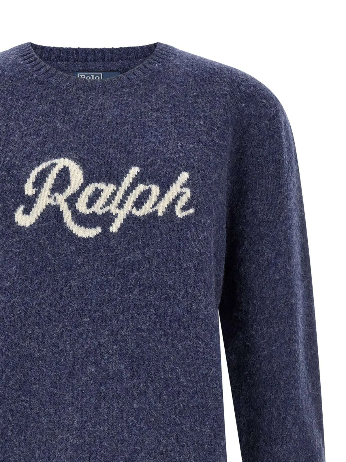 Cardigan bleu en laine polo ralph lauren avec lettrage cursif crème ralph tricoté sur la poitrine