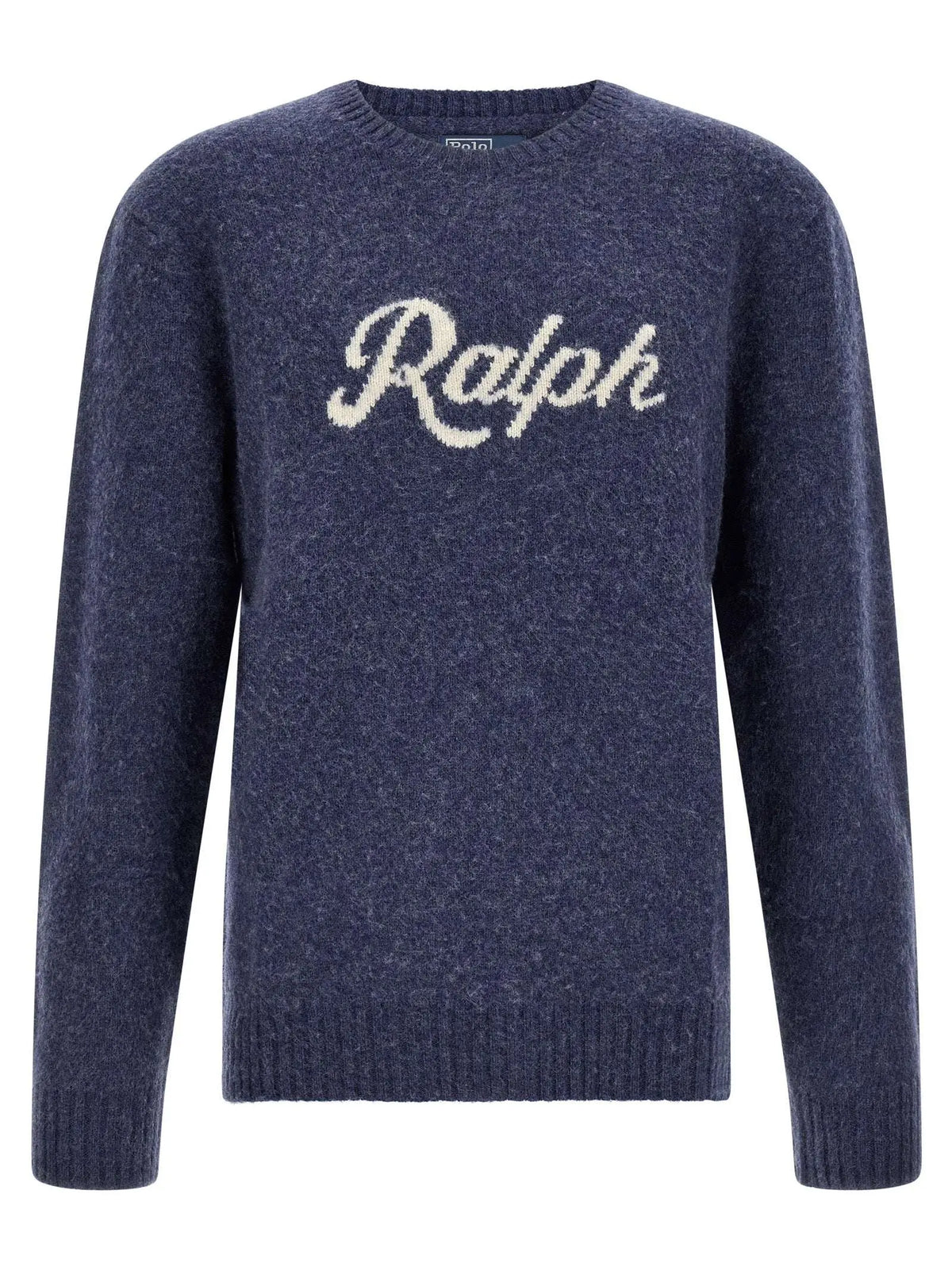 Cardigan en laine bleu polo ralph lauren avec lettrage cream-colored ralph en maille sur la poitrine