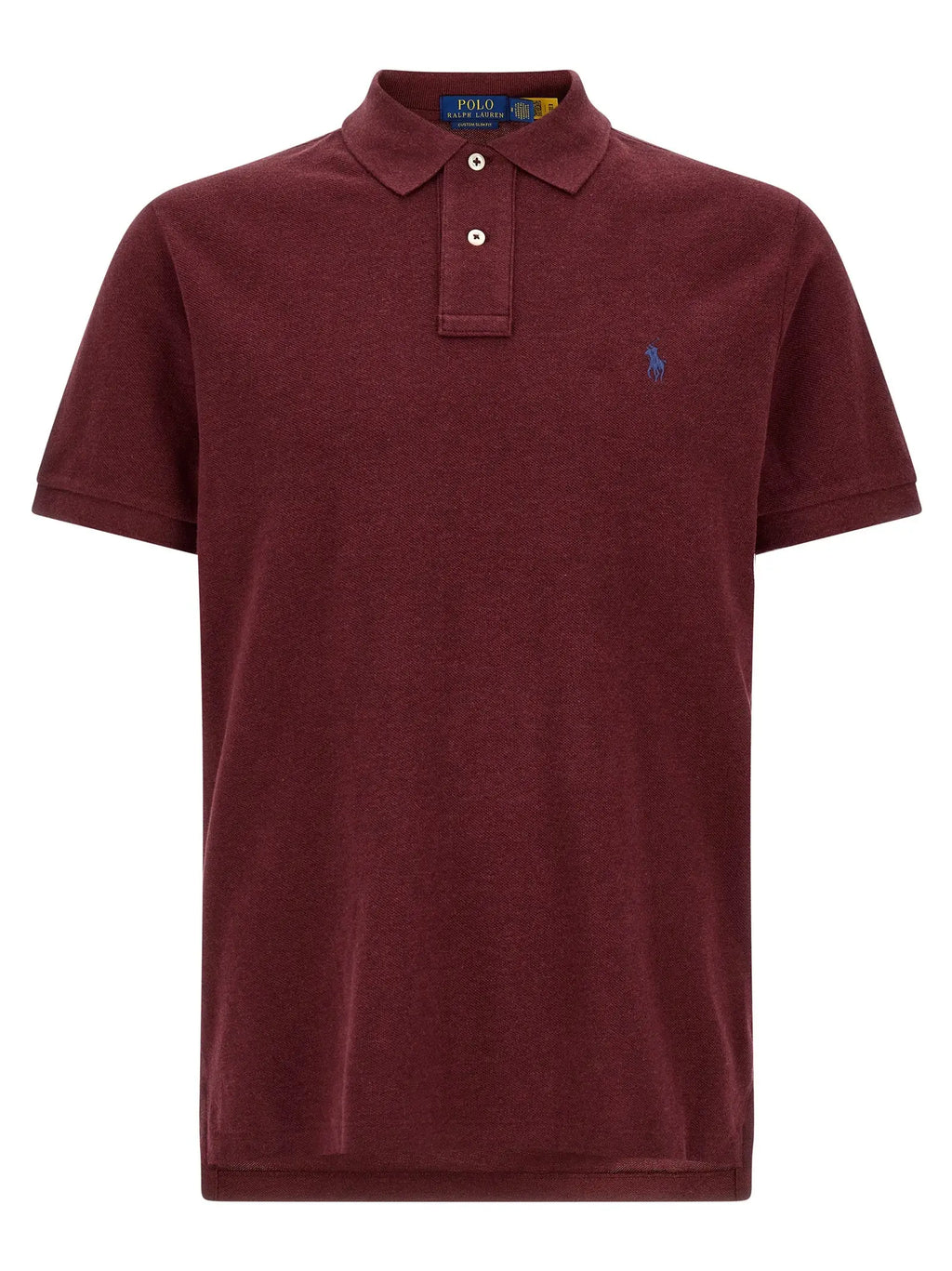 Polo ralph lauren bordeaux en coton avec col classique boutonnière deux boutons et logo brodé bleu sur la poitrine