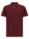 Polo ralph lauren bordeaux en coton avec col classique boutonnière deux boutons et logo brodé bleu sur la poitrine