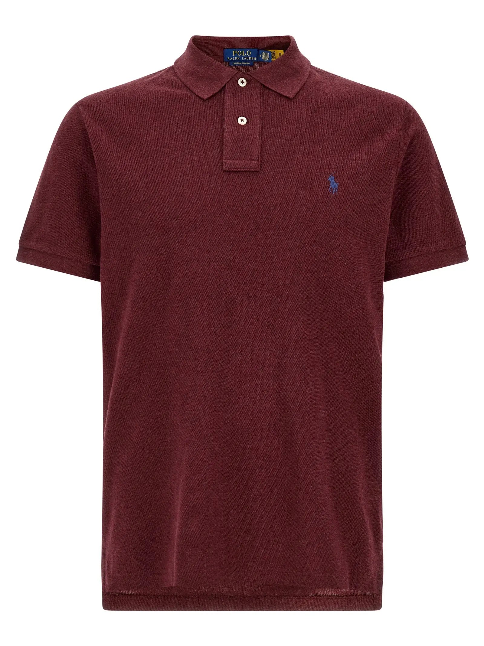 Polo ralph lauren bordeaux en coton avec col classique boutonnière deux boutons et logo brodé bleu sur la poitrine