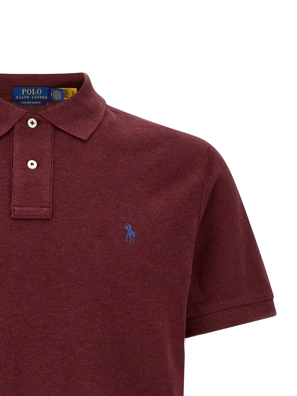 Polo ralph lauren bordeaux en coton avec logo cheval bleu brodé et boutons blancs sur la poitrine