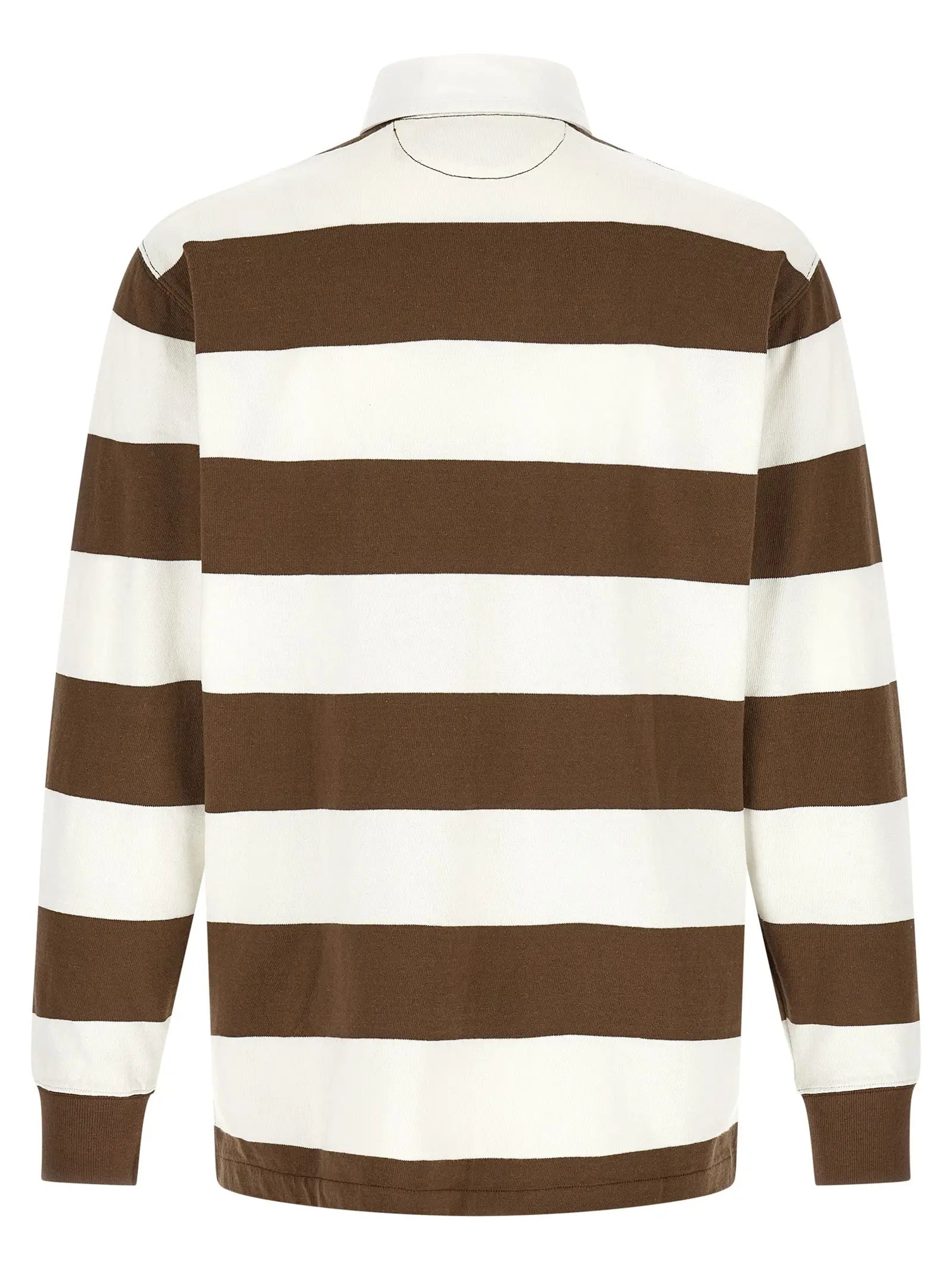 Chemise polo ralph lauren marron en coton avec rayures horizontales marron et blanches manches longues et col classique