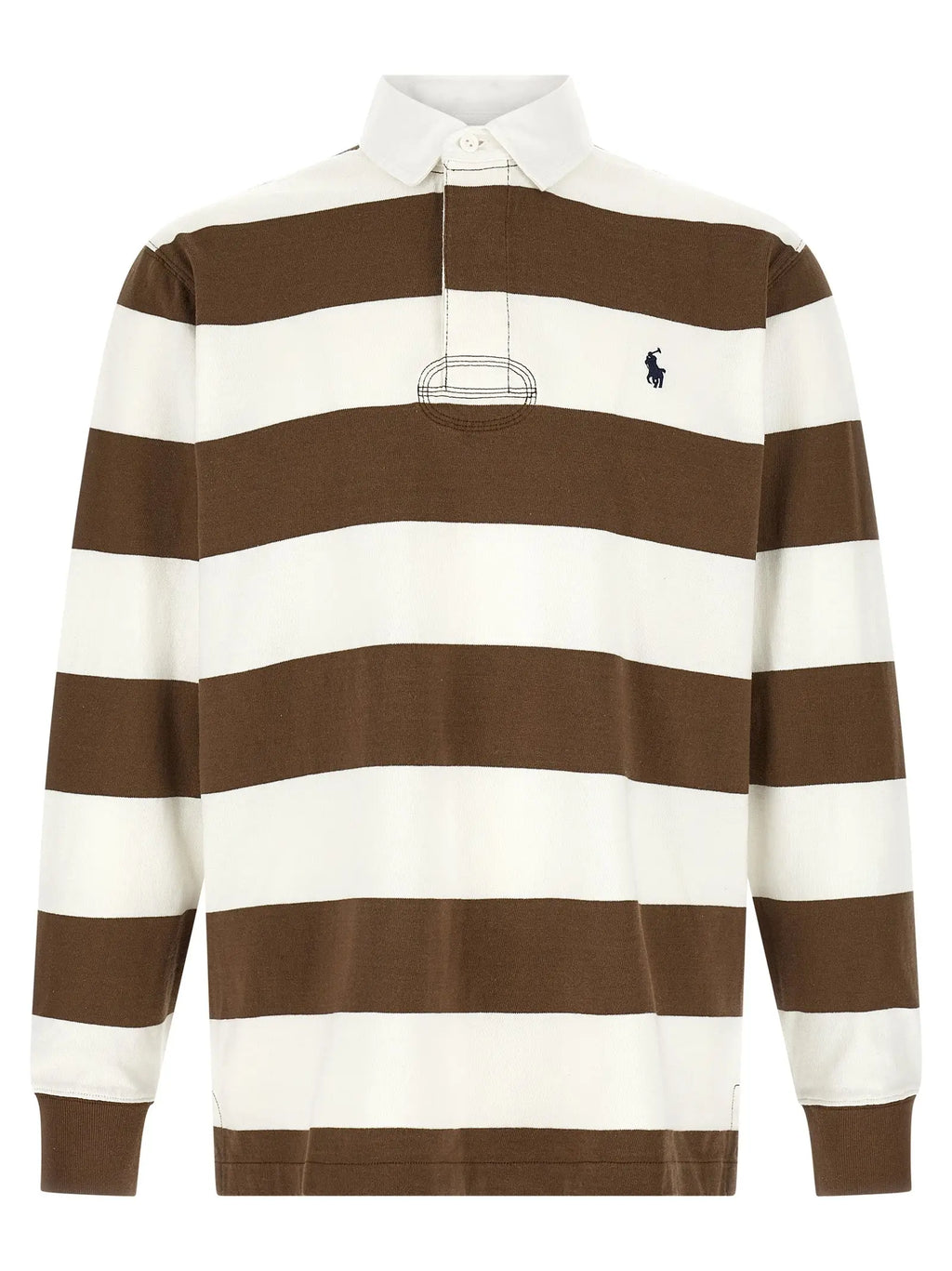 Chemise polo ralph lauren marron en coton à rayures horizontales marron et blanc avec col classique et logo brodé