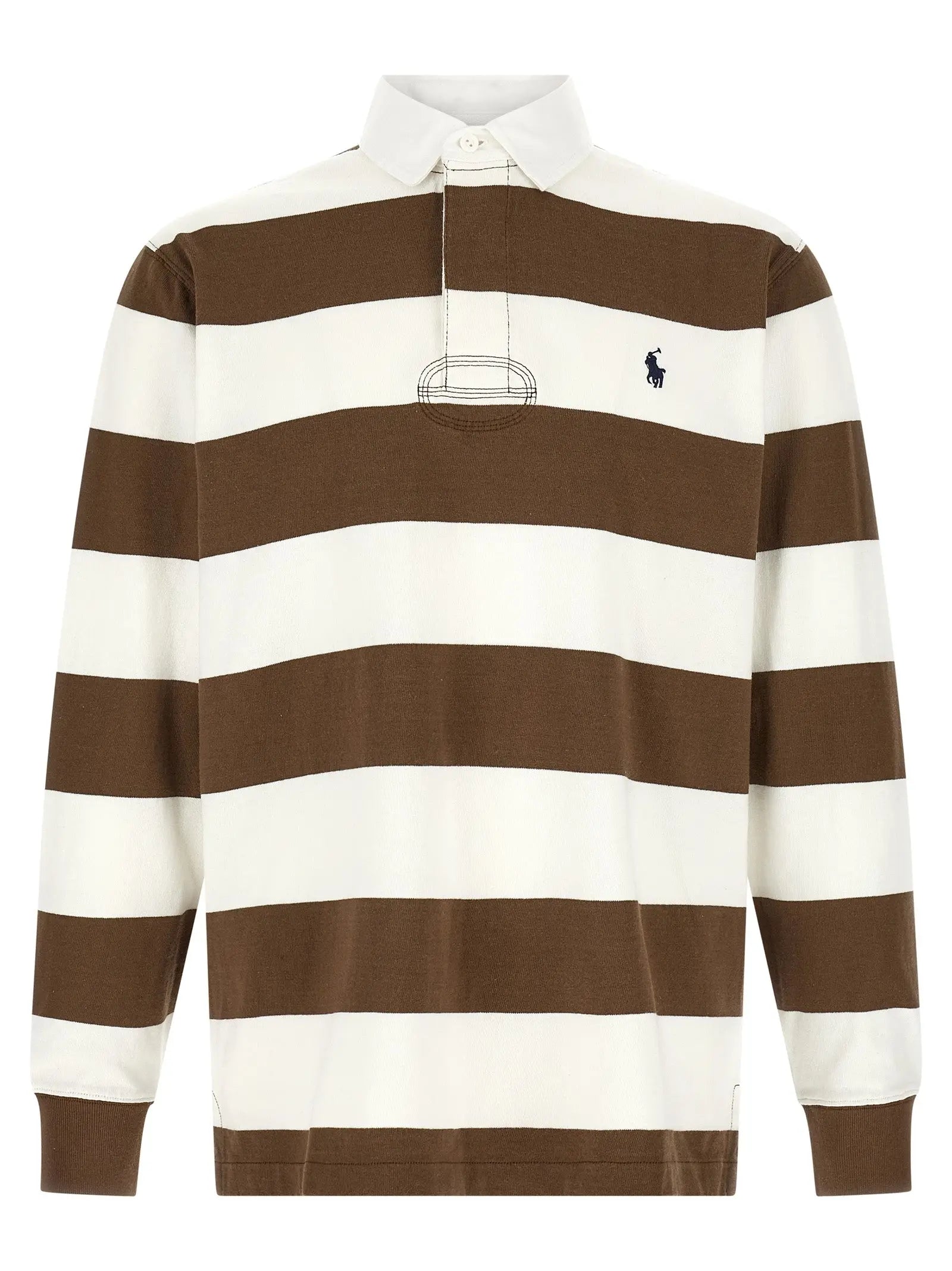Chemise polo ralph lauren marron en coton à rayures horizontales marron et blanc avec col classique et logo brodé