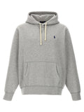 Sweatshirt polo ralph lauren en coton gris chiné avec cordons crème et logo polo bleu marine brodé poitrine