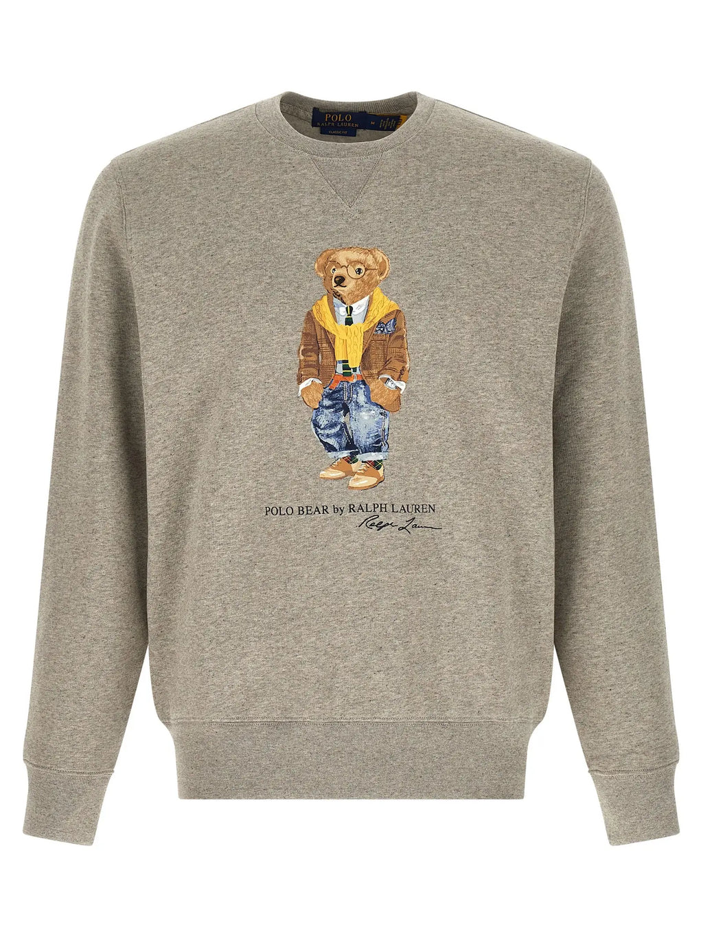 Sweatshirt polo ralph lauren gris en coton avec broderie détaillée d’ours polo en veste marron et jean bleu