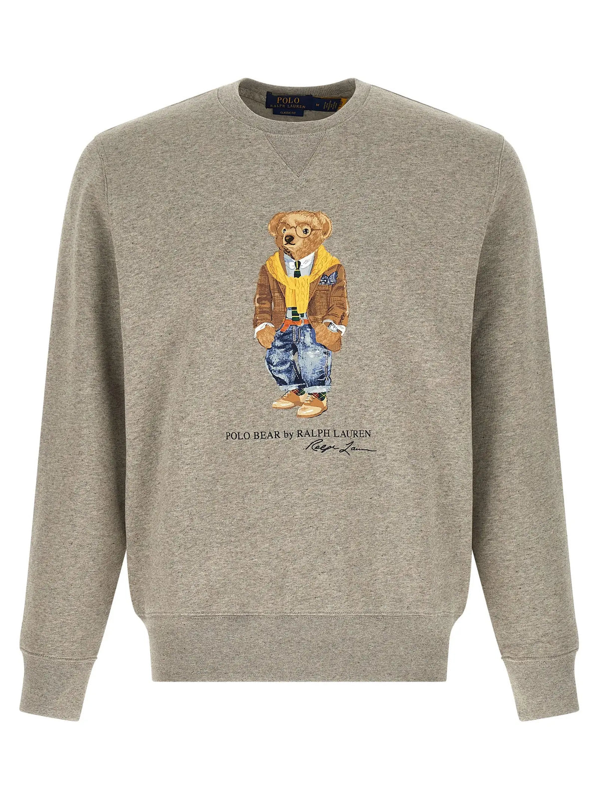 Sweatshirt polo ralph lauren gris en coton avec broderie détaillée d’ours polo en veste marron et jean bleu