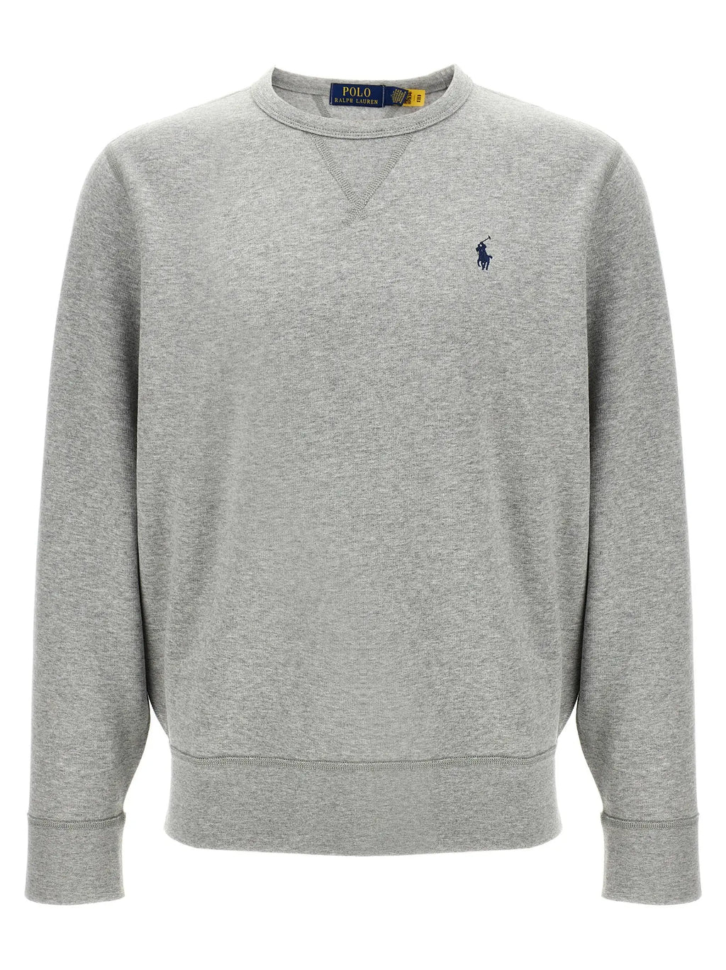 Sweatshirt polo ralph lauren gris en coton avec logo bleu marine brodé sur la poitrine en heathered