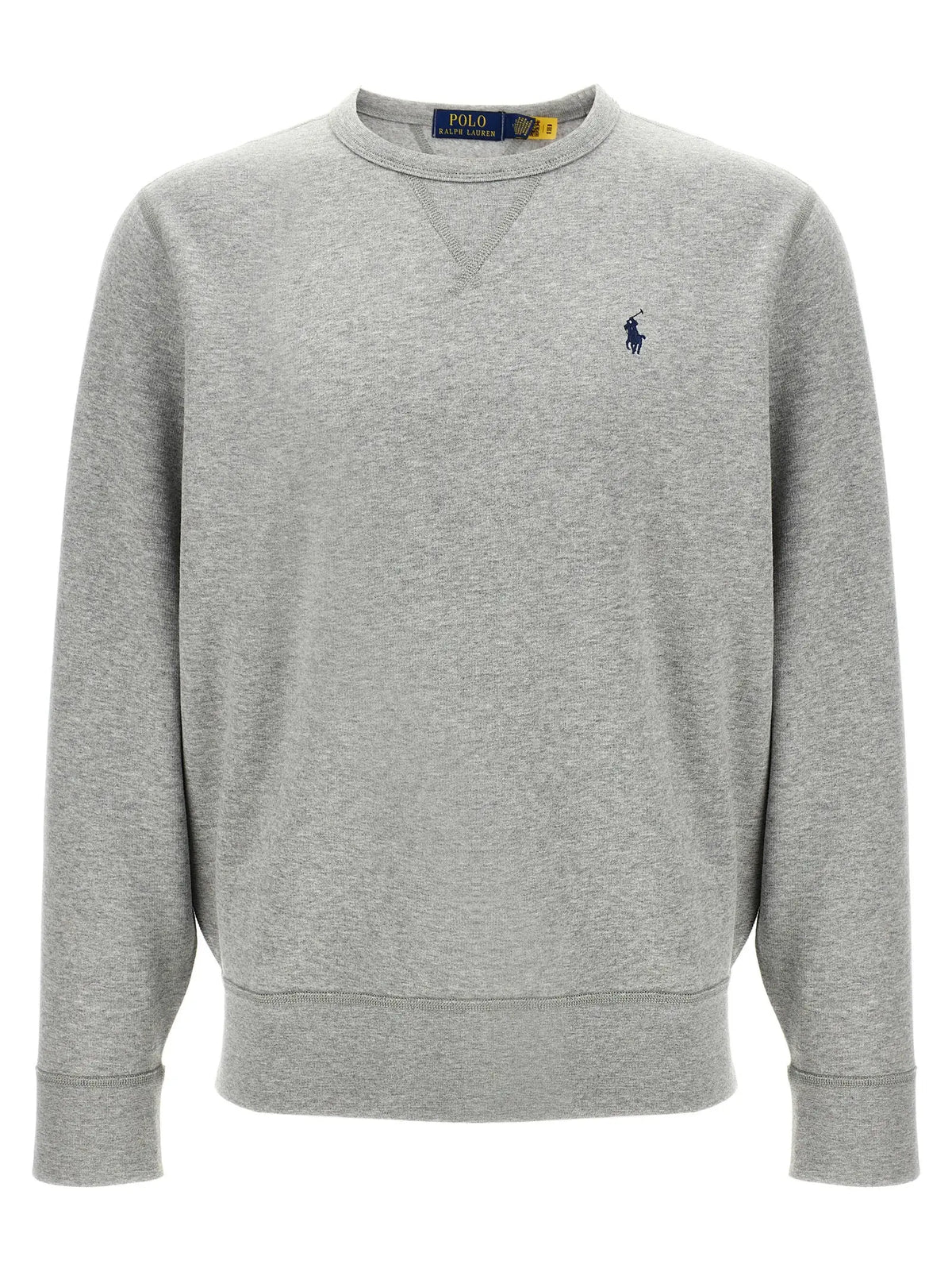 Sweatshirt polo ralph lauren gris en coton avec logo bleu marine brodé sur la poitrine en heathered