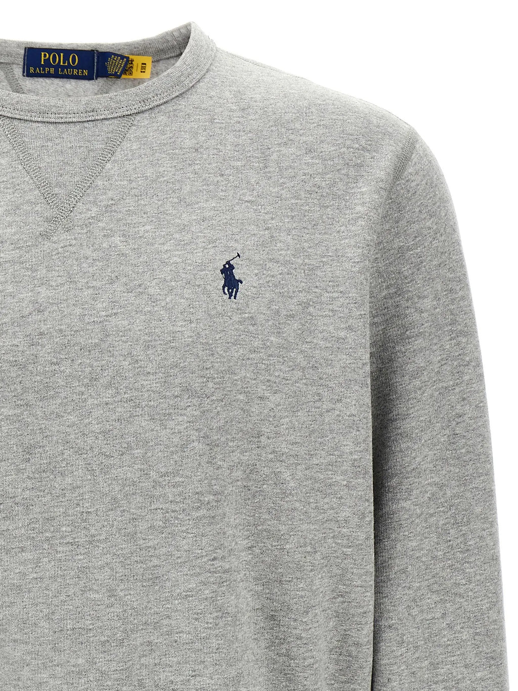 Sweatshirt polo ralph lauren gris en coton avec logo bleu marine brodé sur la poitrine en coton chiné